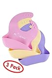 防水シリコンBaby Bibs 。3パック。100 % BPAフリー、簡単、ソフト、ワイプクリーンKeep Stains Off 。Crumb Catcher Bib with Largeポケット。赤