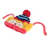 【ノーブランド品】冬　暖かい　子供　モンキー柄　赤ちゃん　耳あて　ボンボン　ニット　ビーニー　キャップ　帽子　ユニーク　全2色 - ホトピンク