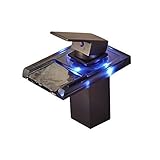 Senlesen ORB Finish LED Colors Waterfall Bathroom Sink Faucet Glass Spout Mixer Tap Oil Rubbed Bronz