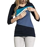 レディース 目に見えない授乳 トップス 授乳 Tシャツ - ファッション 丸首 7分袖 レイヤード マタニティTシャツ 妊婦服 [Zhhlinyuan]