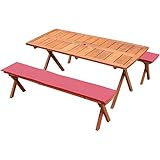 Rocking Table(ロッキングテーブル)  デラックスピクニックテーブル 3点セット 150幅 ブラウン クッション(レッド)付き RXPT-150BR-C-RE
