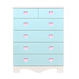 アルファタカバ 子供部屋に置きたいキッズチェスト ポップハート 幅75cm5段タイプ パステルブルー(取っ手ピンク)