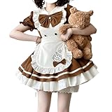 [AOTYP] メイド服 メイドコスプレ コンカフェ ショート丈 ネコ娘 可愛い ハロウィン コスチューム 大きいサイズ レディース メンズ 妹系メイド 大きいリボン セット 一式 かわいい こすぷれ イベント パーティー 大人 女装 学園祭 文化祭 撮影 ブラウン M