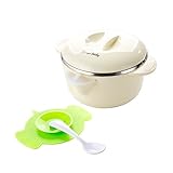 AOLVO Baby Feedingボウルとスプーンセットwith Lid、anti-scaldステンレススチール幼児用温めボウルプレートテーブルウェアwithシリコンSucker、400 ml水噴射
