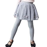 キッズ 10分丈 子ども チュールレース 付き レギンス パンツ レギンス 裏起毛 女の子 レギパン スカッツ 110-160cm グレー