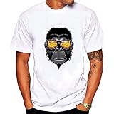 YiZiFUKU 綿 Tシャツ メンズ チンパンジー プリントTシャツ ファッション 半袖ｔシャツ 丸首 面白い 日常 おしゃれ ユニック (Color : White, Size : XXXL)