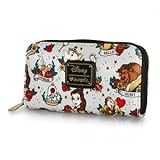 ディズニー 財布 Disney Beauty And The Beast Tattoo All Over Print Zip Around Wallet [並行輸入品]