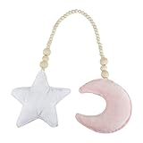 ベビー キッズ おもちゃ 吊りペンダント スター＆ムーンオーナメント 木製 ビーズストリングぶら下げ DIY オーナメント ベビー キッズベッド テントルーム 装飾(ピンクムーン＆ホワイトスター)