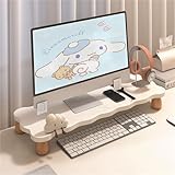 HSHBGS モニター台 無垢材 パソコン台 デスクトップ本棚 モニタースタンド 机上台 天板 PC台卓上 木目調 カウンタートップの高さが8cm高くなりました パソコンスタンド オフィスデスクトップストレージラック デスクトップ用 pcモニター台 パソコンラック 収納 耐荷重60kg(ウォームホワイト,60x20x8cm)