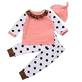 MIOIM 子供服 キッズ 赤ちゃん Tシャツ ロングパンツ 帽子 上下3点セット ベビー服 パジャマ 女の子 水玉プリント 長袖 春夏秋 カジュアル・ウェア セットアップ 0~2歳