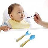2 pcs Baby Kids Training Feeding Flatware Anti-slip Cutlery Set Fork Spoon (blue) by COFFLED