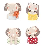 OUNONA 植物ポット　多肉植物ポット　樹脂ポット　ミニ　可愛い女の子　デスクプランター　鉢植え　ホーム　オフィスの装飾　4ピースセット