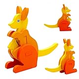 POTOJP 木製パズル 小さな立体パズ 立体の木製組立キット　カンガルー(19種類動物展開)　 Mini 3D Puzzle Kids Educational Funny Toy　積み木　木のおもち