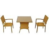 人工ラタンチェア2脚 四角テーブル1台 3点セット 強化ガラス ナチュラル 籐 肘掛け付き 家具 ファニチャー インテリア スタッキングチェア リビング chair 椅子 南国 アジアン バリ風 リゾ