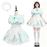 [AOTYP] メイド服 コスプレ コンカフェ メイド レースフリフリ ショート丈 メイドコスチューム ハロウィン仮装 メンズ セット 一式 こすぷれ イベント パーティー 大人 女装 大きいサイズ ハロウィン 学園祭 撮影 オタクダンス グリーン4XL