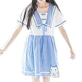 Lifestr(ライフスター)セーラー服　ねこ　パステルカラー　ワンピース　Aライン　ドッキングワンピ　セーラーカラー　ゆったり　ぽっちゃり　マタニティ　ゆめかわいい　オルチャン　個性的　原宿系(オリ