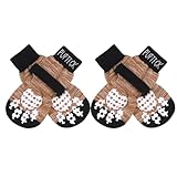 PUPTECK 犬 靴下 滑り止め マジックテープ付き 脱げない 舐め防止 肉球保護 通気性 柔らかい 介護 サポート 転倒防止 犬用靴下 4個セット 可愛い 屋内用 老犬 シニア犬 小型犬 中型犬 大型犬 (茶色, Mサイズ)