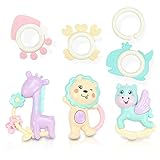 PANCY 赤ちゃん 歯がため おもちゃ セット ガラガラ ラトル 動物 かわいい 新生児 プレゼント 出産祝い (6点セット)