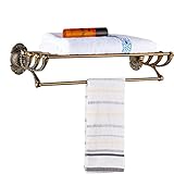 Rozin アンティーク真鍮 浴室用 タオル ラック タオル掛け 壁にマウント 60cm タオル ハンガー 棚