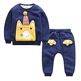 PANCY 子供服 秋冬 長袖 トレーナー ロングパンツ 上下セット 裏起毛 男の子 女の子 可愛い いぬ柄 毛玉(120cm,ブルー)
