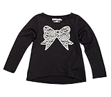 Kidtopiaガールズ長袖レースアップリケTシャツ カラー: ブラック