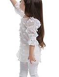 (ウォ２U)Woo2u ガールズ 女の子 子供 春夏 可愛い 白色 レース ファルバラ 半袖 レース スポーツ 通園 入園式 チュニック トップス ブラウス 上着 カジュアル Tシャツ 130