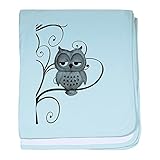 CafePress – ブラックホワイトSwirlyツリーフクロウ – スーパーソフトベビー毛布、新生児おくるみ ブルー 070020606225CD2