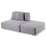 LOWYA （ロウヤ） ソファ カウチソファ キルティング レイアウト自由自在 ポケットコイル オットマン付き 2人掛けソファ グレー 新生活