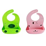 YUANSHOP1 ベビー スタイ スーパービブ 防水よだれかけ おもしろい 赤ちゃん お食事用防水ビブ ソフト シリコン 立体型 ベビー用品 2枚セット(グリーン・ブタ+ピンク・ウサギ)