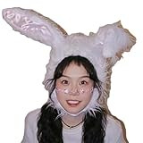 うさぎ かぶりもの 兎 被り物 ふわふわ うさぎ コスプレ 被り物 長毛 キャップ ウサギ 耳 ハロウィン 仮装 アイドル 衣装 うさ耳 パーツ 可愛い兎帽子 アニマル帽子 ぬいぐるみ 被り物 面白い 撮影道具 (ホワイト)