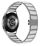 MaKTech サムスン時計6/5/4用セラミックバンド、シルバーシンスチールインレイセラミック20mmリンクブレスレットストラップ、Samsung Galaxy Watch 7 FE 6 5 4,40/42/43/44/45/46/47mm,Huawei GT 4/3-41/42mm、Watch 3 41mm用 (ホワイト)