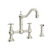 Rohl U.4755X-PN-2 Perrin and Rowe Provence Cross Handle Bridge Kitchen Faucet with Sidespray Rinse a