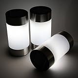 Exlight Small Solar Lawn LED Post Lamp with a Barrel Shape for Garden, Pathway, Stairway, Pack of 3 