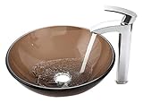 Kraus C-GV-103-12mm-1810CH Clear Brown Glass Vessel Sink and Visio Faucet Chrome by Kraus