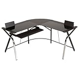 LOWYA （ロウヤ） デスク L字デスク パソコンデスク キーボードスライダー タブレットスタンド ガラス天板 幅150cm ブラック 新生活