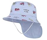 C-Princess キッズ サファリハット 日よけ 帽子 バケットハット つば広い たれ付き あご紐付き 車柄 可愛い ベビー 子ども 男の子 女の子 紫外線対策 海 山登り ブルー 52cm