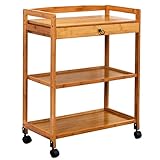 Zhi lian＆ レストラン食堂車3層大容量引き出しホーム多機能無垢材収納トラックシンプルでモダンなサービスカート (色 : ウッドカラー)