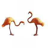 B Blesiya フラミンゴ　人工毛皮　芝生　庭　ガーデン　工芸品　小道具　装飾　２個　見上げ+見下ろす　 - オレンジ