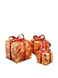 National Tree Assorted Gold Sisal Gift Boxes with Clear Lights, Set of 3 (MZGB-ASST-1L-1) by Nationa