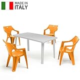 ガーデンテーブルセット ドミンゴ　ガーデンテーブル＆クレタ チェアー 5点セット オレンジ（ プラスチック 軽量 屋外 ガーデン イス テーブル イタリア製）