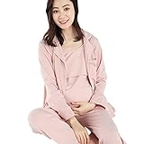 Jocolate(ジョコレート) レディース マタニティ パジャマ 授乳服 ルームウェア 授乳口 長袖 ゆったり ウエスト調整付き (L, ピンク)