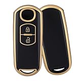 マツダ / Mazda 専用 スマート キーケースデミオ ビアンテ アテンザ アクセラ MPV CX3 CX4 CX-5 CX8 プレマシー ベリーサ など 対応 mazda キーケース 2ボタン TPU製 マツダキーカバー 傷防止 防塵、耐衝撃 - ブラックゴールド