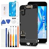 SRJTEK for iPhone 7 液晶画面交換【ホームボタン非搭載/フロントカメラ＋イヤホン搭載】LCDディスプレイタッチスクリーンデジタイザー修理用液晶パネル A1660 A1778 A1779 A1780 A1853 修理ツール付き（ブラック）