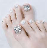 足用 ネイルチップ フットネイルシールフットネイルチップスペディキュアフット足ネイルジェル 夏 結婚式 成人式 親指 足用ネイル 足 ペディキュア マジックプレス (ホワイト)