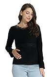 Sweet Mommy マタニティトップス 授乳服 レース ベルスリーブ 授乳口付き コットンリブ Tシャツ 大きいサイズ 春 秋 冬 長袖 産前産後／ブラック／L