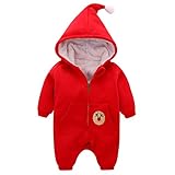 エルフ ベビー(Fairy Baby)ロンパース ベビー服 フード付き 麋柄ジャンプスーツ 秋冬防寒着 90 レッド