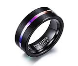 [Rockyu] ジュエリー ブラックリング メンズ 23号 タングステン 指輪 黒 カラー：レインボー 凹部 研磨 超硬 シンプル風 誕生日 父の日 人気 ギフト （ブラック、23号）