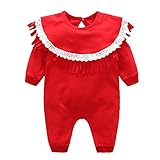 エルフ ベビー(Fairy Baby)ベビー服 長袖 女の子ロンパース カバーオール 四季兼用 可愛いふさ飾り レッド 80cm