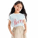 [Barry Banny] キッズ tシャツ 半袖 子供服 女の子 ガールズTシャツ レタープリント ラウンドネック ストライプ柄 夏 トップス カジュアル 通園 通学 普段着 小学生 中学生 140cm