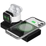 3イン1 アルミニウム充電スタンド MagSafe用 iWatch/iPhone 14/13/12/Pro/Max対応 充電ドックステーション iWatch Ultra/8/7/SE/6/5/4/3/2/Airpods Pro/1/2/3用 ナイトスタンドモード ブラック